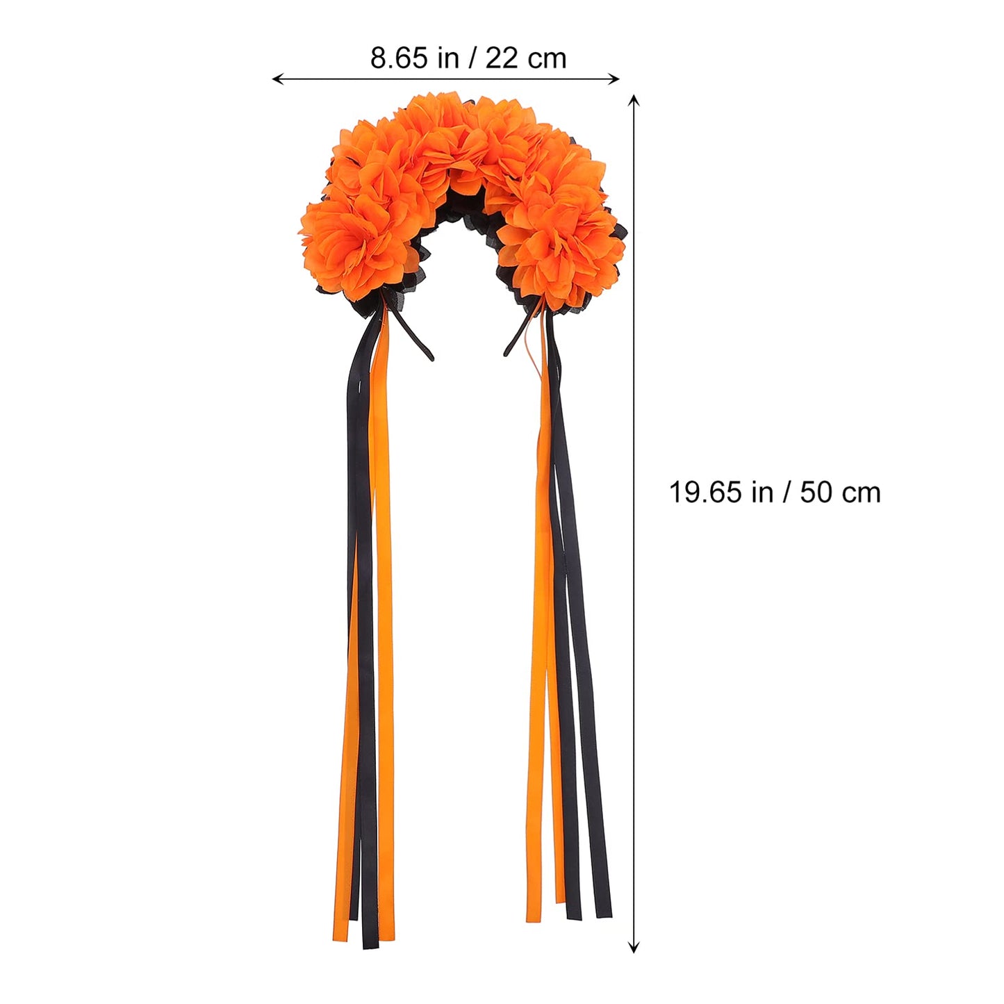 Halloween Wreath Headband Day of Dead Flower Crown Festival Headband Mexican Floral Headpiece with Ribbon for Girls Orange Black