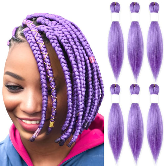 KAVSORAPI Light Purple Braiding Hair 10 Inch Pre Stretched Hair Colored Short Straight Crochet Braids Yaki Texture Synthetic Fiber 6 Packs (Light Purple)