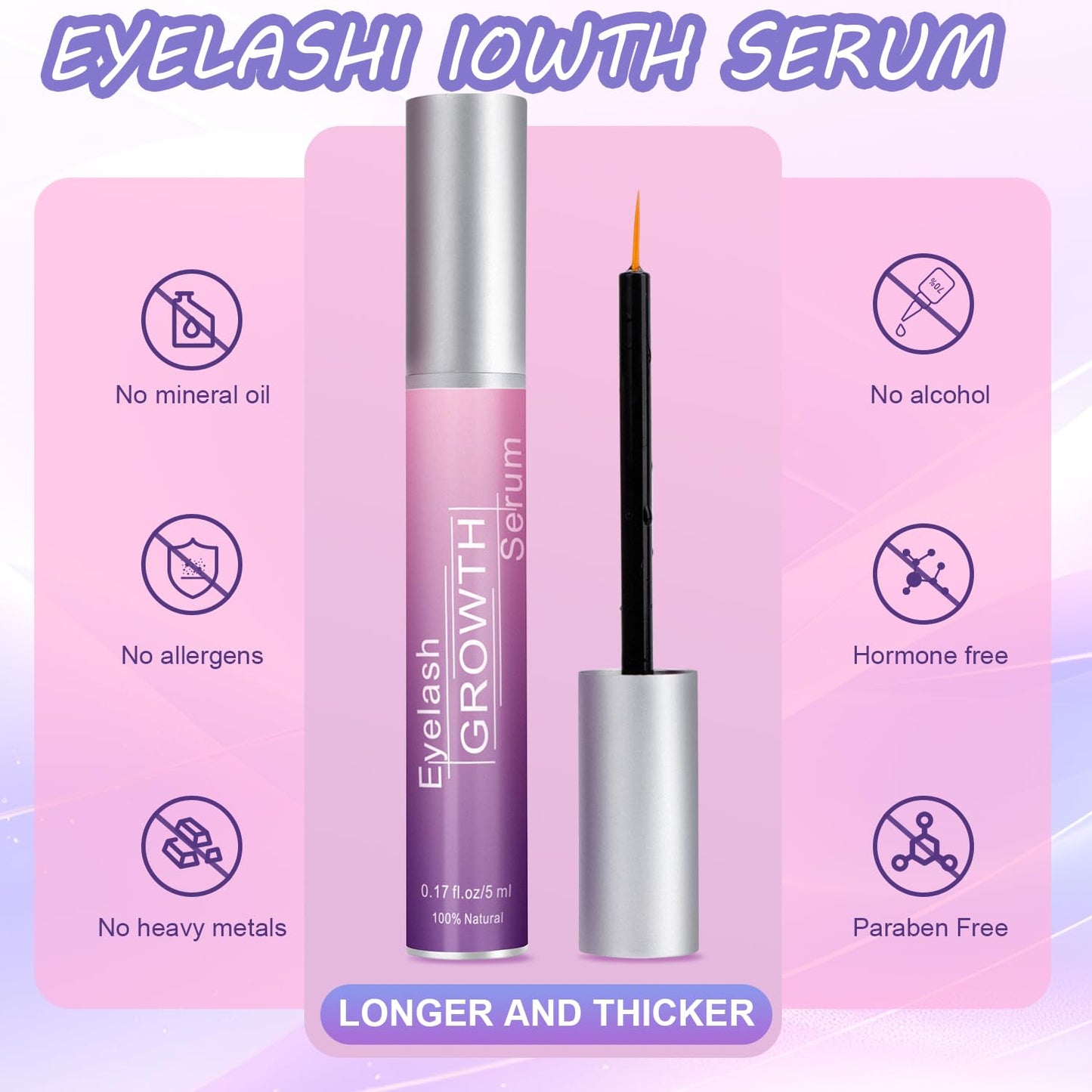 Premium Eyelash Growth Serum and Eyebrow Enhancer by Aomock, Lash Serum - 5ml,Lash Boost Serum for Longer, Fuller, Thicker Lashes & Brows