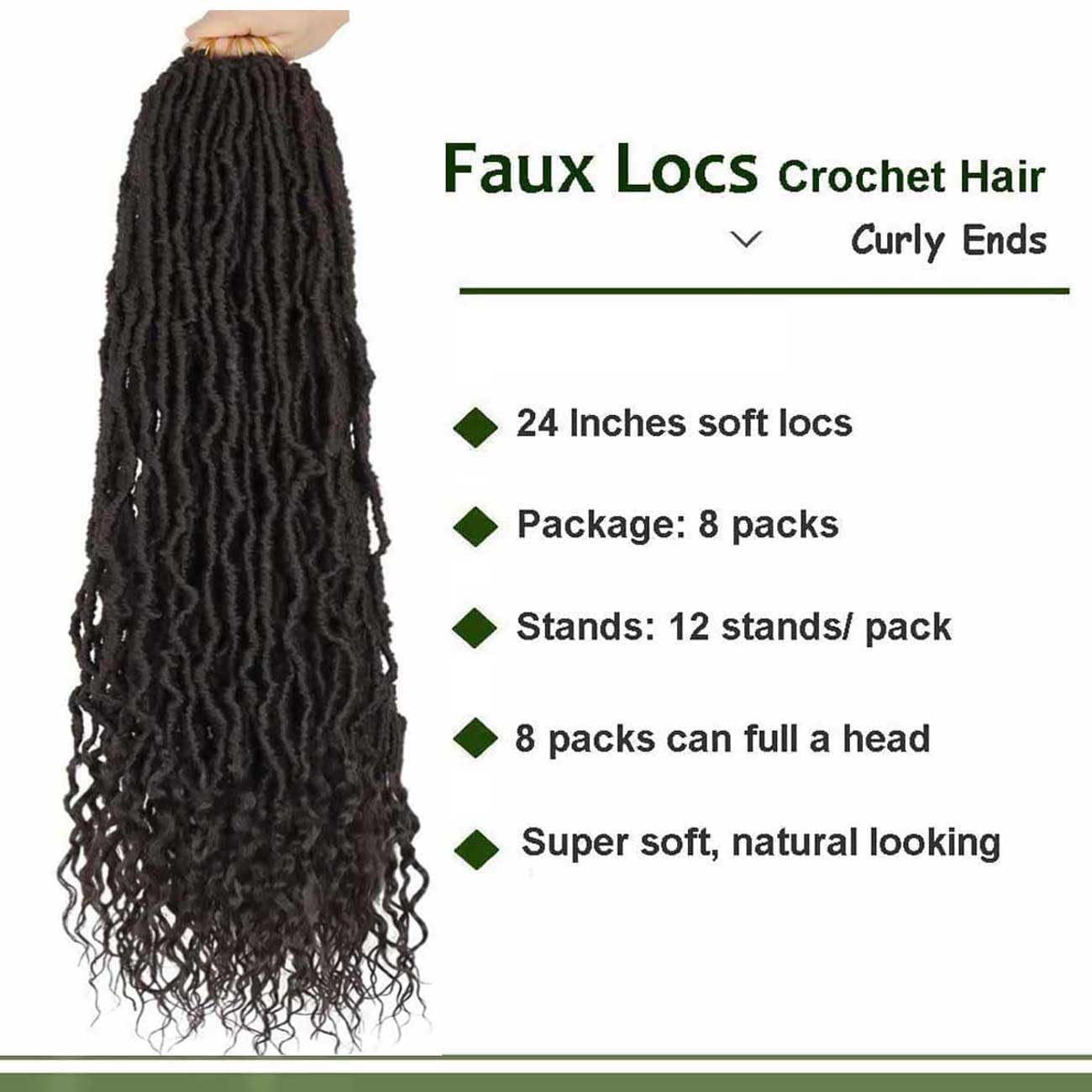 8 Packs Faux Locs Crochet Hair Curly Ends Soft Locs Crochet Braids 24 Inch Bohemian Locs Crochet Loc Hair for Women (24inch(pack of 8), 4#)