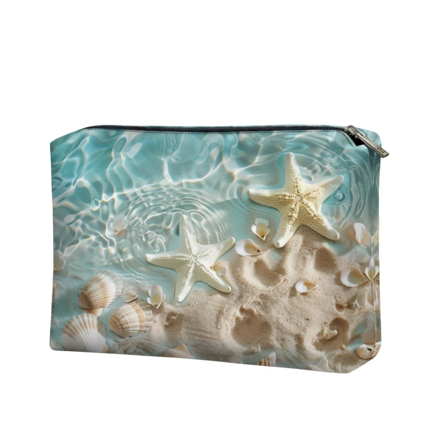 ELEDIZI Beach Starfish Seashell Makeup Bag for Purse Toiletry Bag for Women Traveling Portable Cosmetic Bag Pu Leather Makeup and Skincare Travel Bag Travel Accessories for Women Must Haves