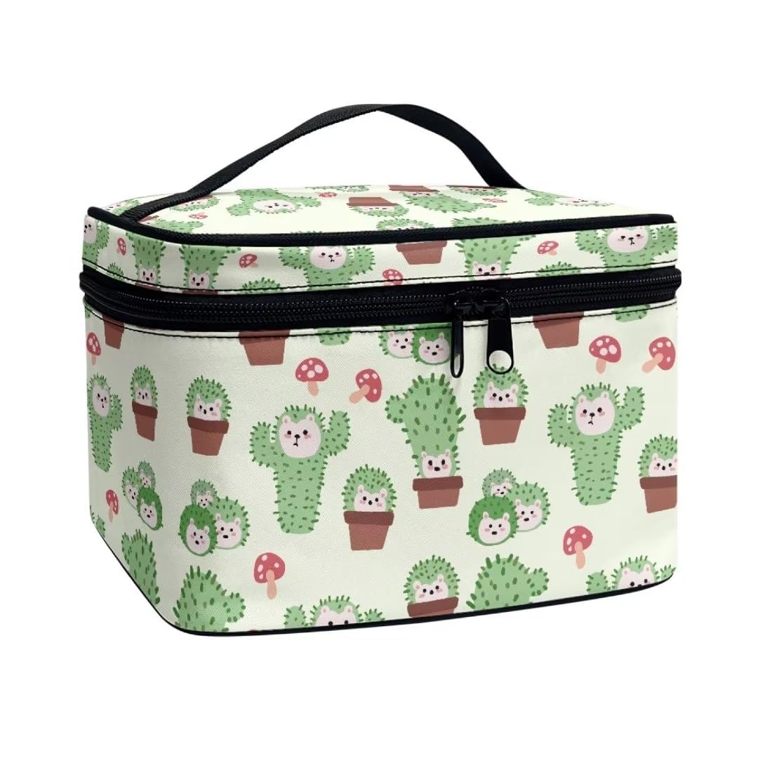 Horeset Cactus Mushroom Travel Cosmetic Bag Large Makeup Bag Travel Makeup Pouch Organizer with Handle