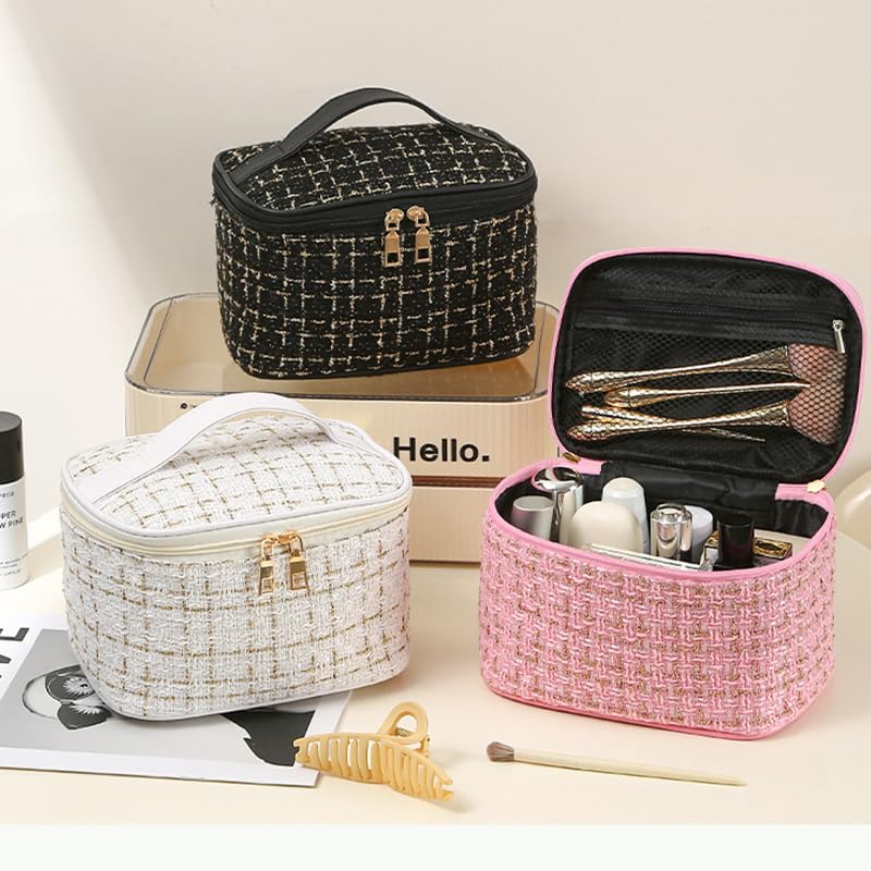 2 Pack Makeup Bag Cosmetic Bag, 1Pcs Large Capacity Makeup Bags and 1Pcs Lipsticks Storage Bag Small Makeup Pouch Travel Toiletry Bag Organizer with Handle Strap for Women (Pink Set)