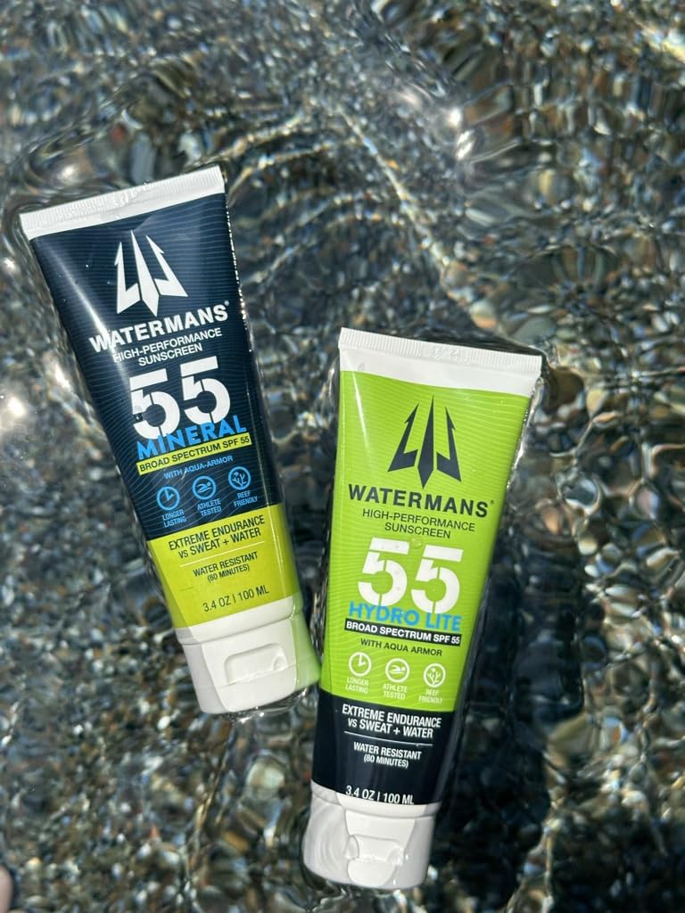 Watermans Mineral SPF 55 Sunscreen with Zinc, Aqua-Armor, Broad Spectrum Sunscreen for Face and Body, Reef Safe Sunscreen, Water Resistant, Mineral Sunscreen