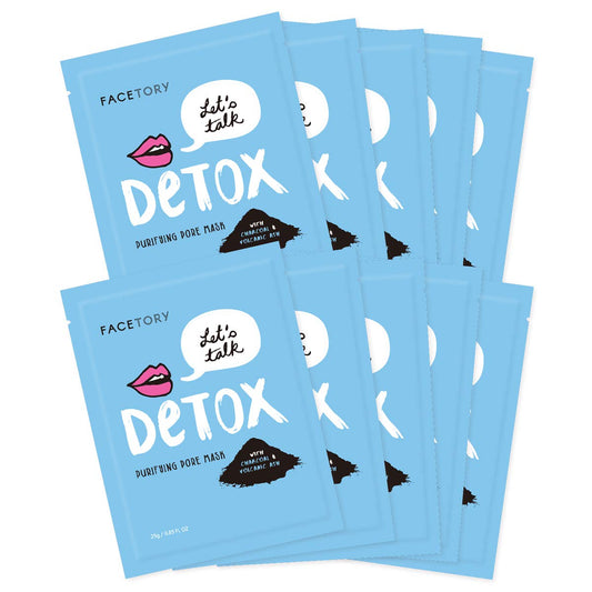 FACETORY Let's Talk, Detox Purifying Sheet Mask with Charcoal and Volcanic Ash - For All Skin Types - Detoxifying, Soothing, and Purifying (Pack of 10)