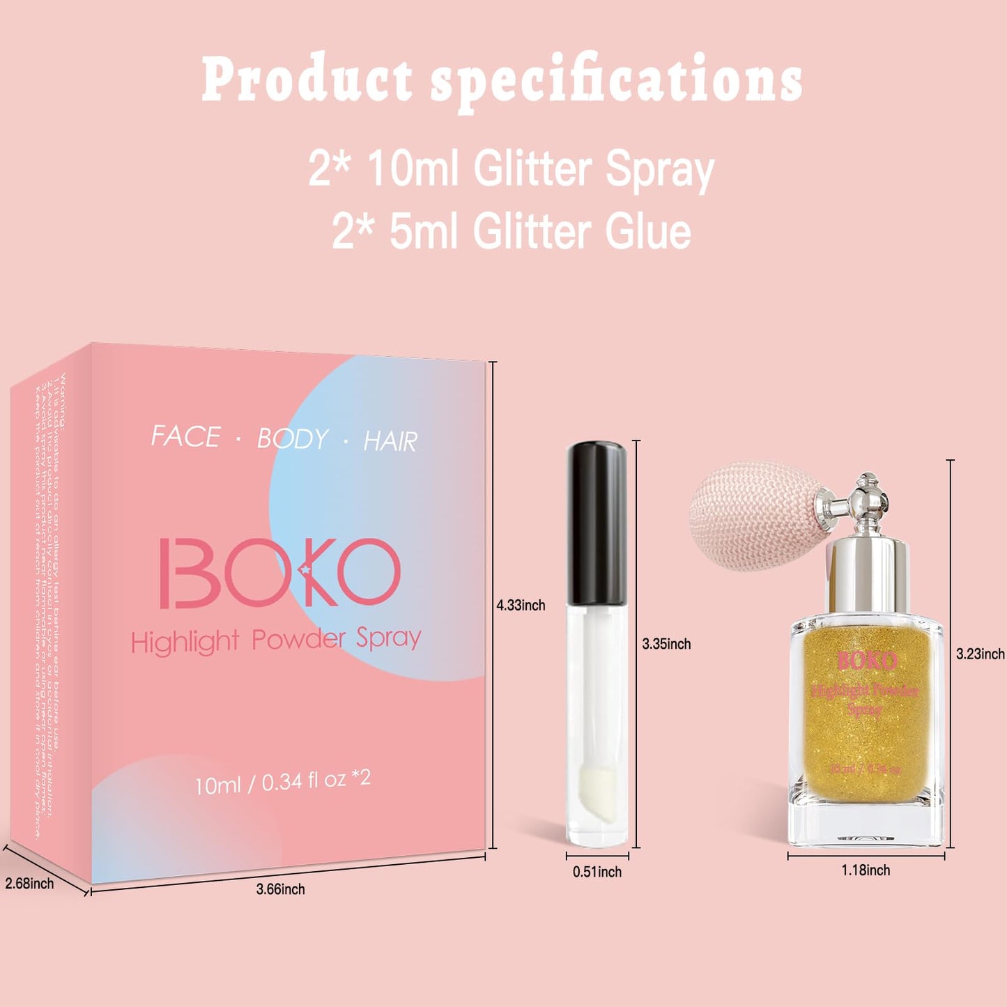 Boko Body Glitter Spray, 2Pcs Glitter Hair Spray Long-Lasting Body Shimmer Powder Sparkle Highlighter Makeup Festival Rave Accessories for Women Clothes Face Hair Nails- Fairy Flame