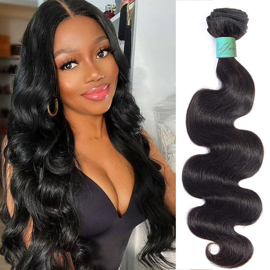 AnJudyReid 12A Body Wave Bundles Human Hair 16Inch 1 Bundle Human Hair 100% Unprocessed Brazilian Virgin Hair Double Weft Single Body Wave Human Hair Bundles Deals Hair Extensions Natural Black