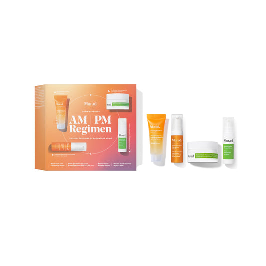 Murad AM/PM Regimen : Health Skin 24/7 - 4 Piece Day & Night Trial Kit - Multi Vitamin Clear Coat SPF 50 0.33Fl Oz, Dark Spot Serum 0.17Fl Oz, Retinol Serum 0.17Fl Oz, Retinol Night Cream 0.25Fl Oz