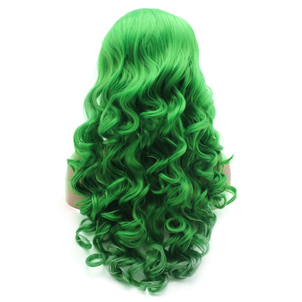 Lushy Fashion Wavy Long Green Half Hand Tied Heat Resistant Heavy Density Synthetic Lace Front Wig