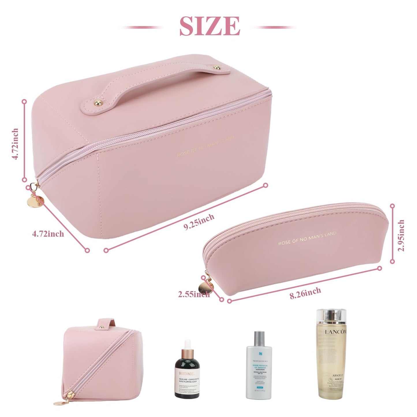 Glimervis 2Pcs Travel Makeup Bag, Premium Womens Cosmetics Bag with Large Capacity, Waterproof Portable Pouch Open Flat Toiletry Bag, Upgraded Material Makeup Organizer with Divider and Handle