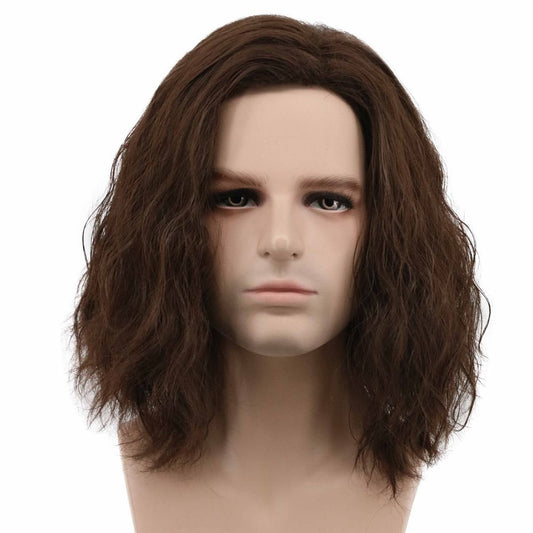 karlery Men Fluffy Short Curly Brown Wig Halloween Cosplay Wig Anime Costume Wig (1)