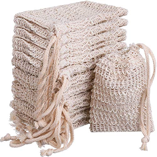 15 Pieces Soap Saver Bag Soap Pouch Sisal Mesh Soap Bag Drawstring (Natural)