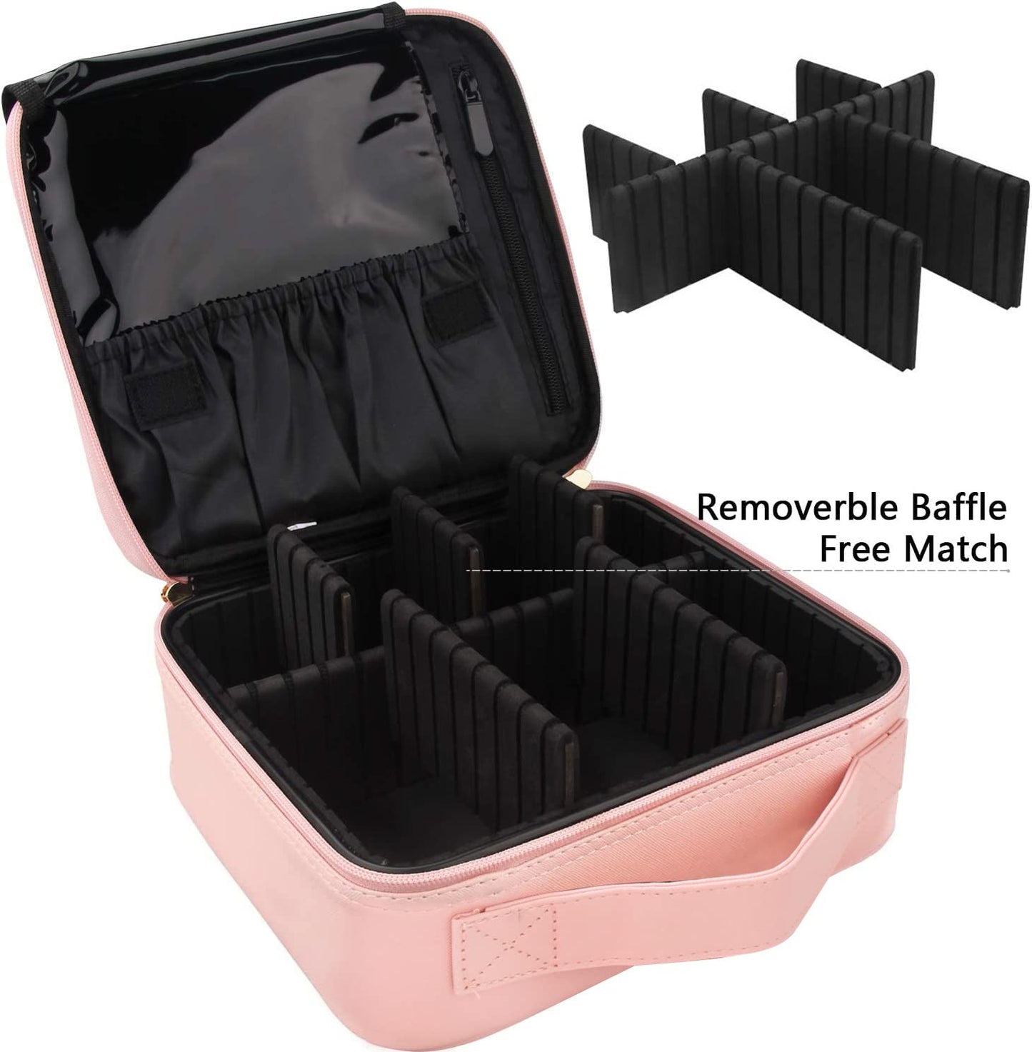 Relavel Travel Makeup Train Case Makeup Cosmetic Case Organizer Portable Artist Storage Bag with Adjustable Dividers for Cosmetics Makeup Brushes Toiletry Jewelry Digital Accessories (Pink)