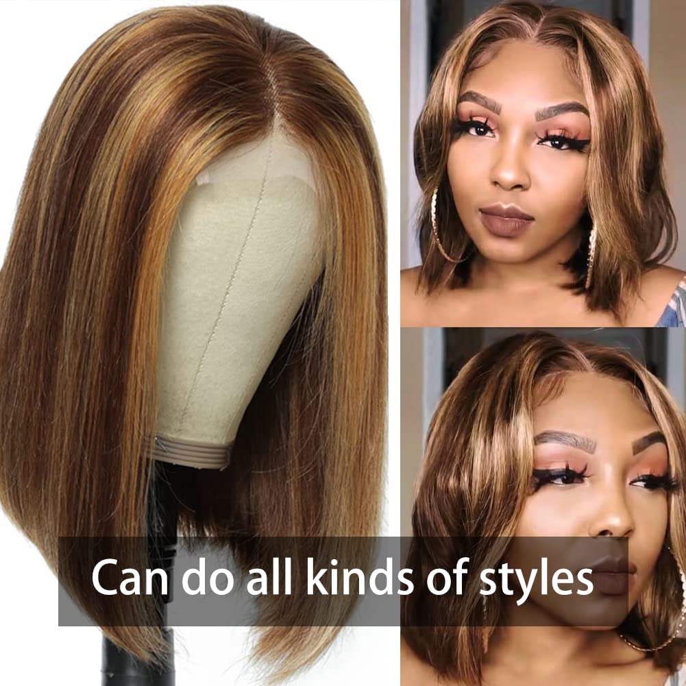 Highlight Lace Front Bob Wig Human Hair Ombre Honey Blonde 13x4 Hd Lace Front Wigs Human Hair Pre Plucked Ombre Brown 4/27 Colored Transparent Glueless Lace Frontal Human Hair Wigs For Black Women