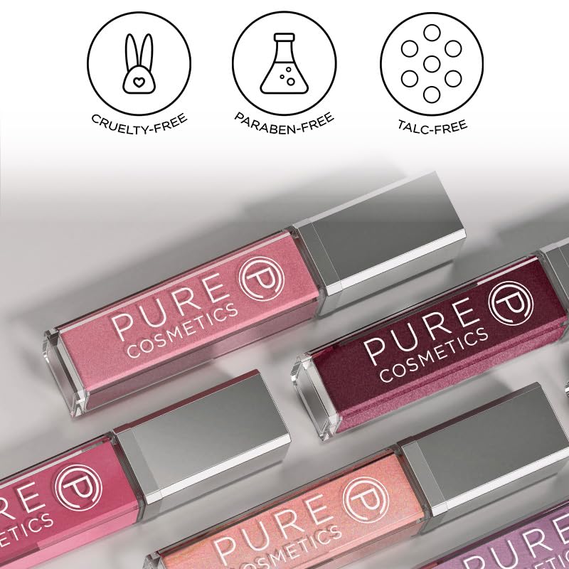 Pure Cosmetics Pure Illumination Lip Gloss - LED-lit Applicator w/Side Mirror - Non-Sticky, Moisturizing & Hydrating Lip Glosses - Soothes & Heals Dried Chapped Lips (Wine Berry)