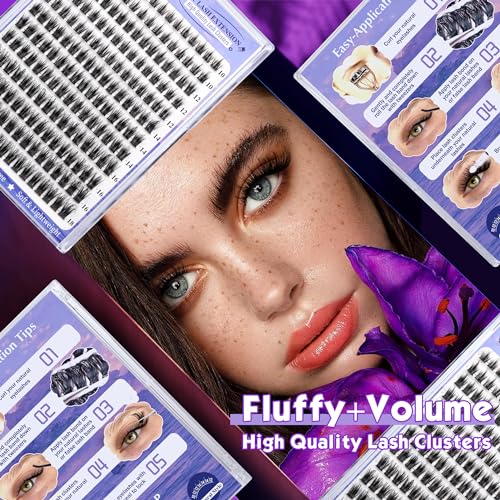 Calphdiar Lash Clusters Fluffy Eyelash Clusters Wispy Cluster Eyelash Extensions 10-18mm CC Curl Individual Lashes Clusters DIY Lash Extension 192pcs Natural Cluster Lashes Extension at Home