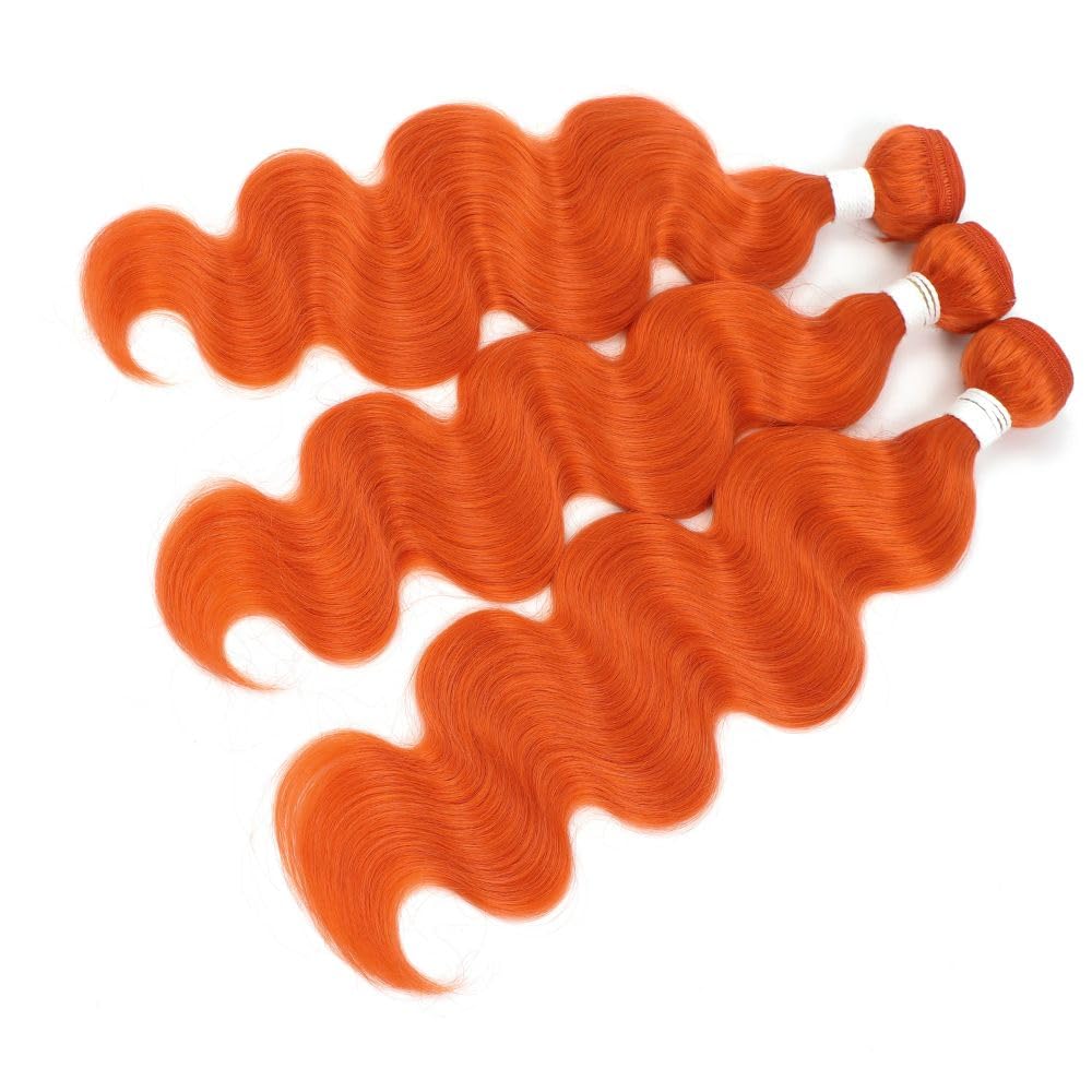 REMY HAIR 100% Human Hair Bundles Body Wave Orange Hair Extensions Sew in Hair One Bundle 18 Inch Weave Bundles for Black White Women