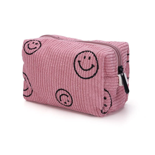 TBOLINE Smiling Face Makeup Bag, Cute Corduroy Cosmetic Bag, Aesthetic Women Makeup Bag for Purses, cute Dots Makeup Pouch Travel Toiletry Organizer with Zipper for Women USD$699