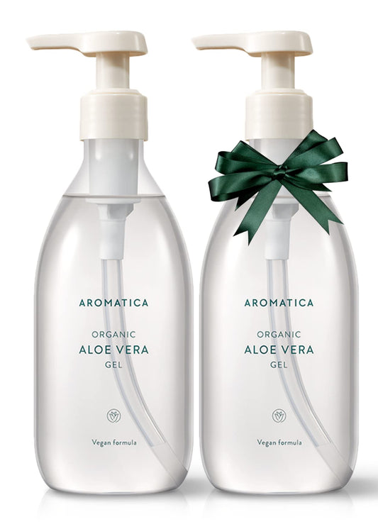 AROMATICA Organic Aloe Vera Gel Gift Set 300ml each – Vegan Body Moisturizer for Irritated Skin, After-Sun Skin Care