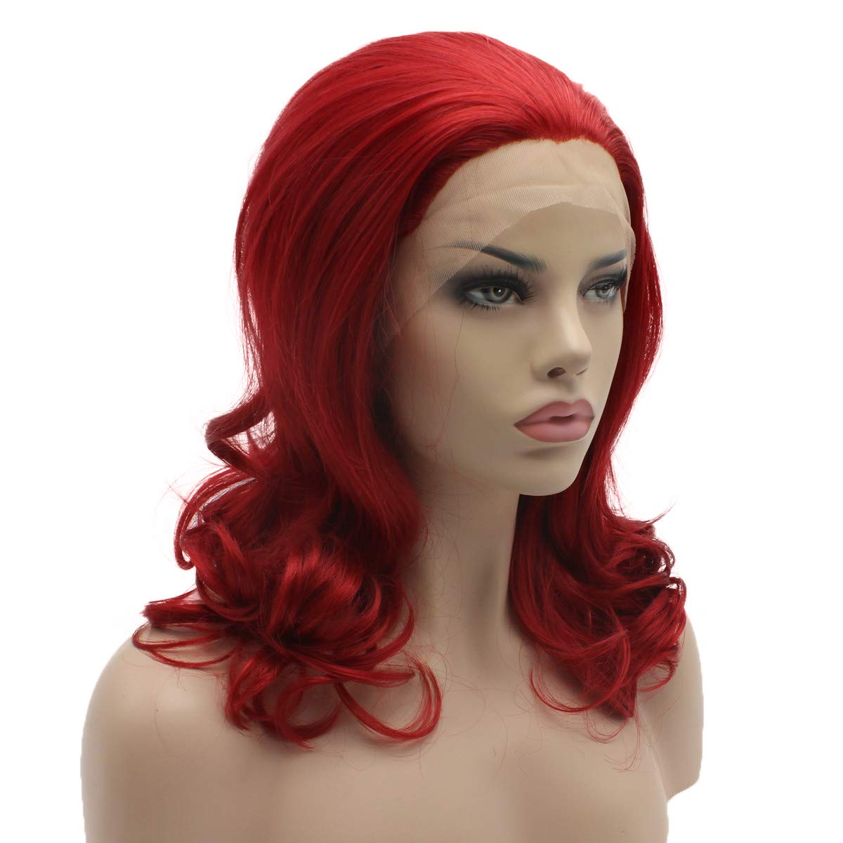 Lushy Stylish Medium Length Red Wig Heat Friendly Heavy Density Synthetic Lace Front Wig