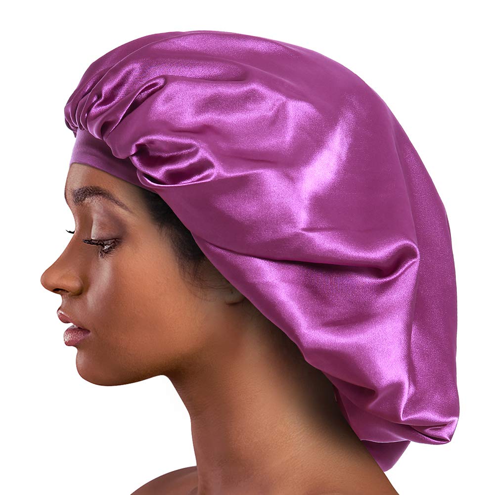 Alnorm Extra Large Satin Sleep Bonnet Dreadlock Satin Cap Purple