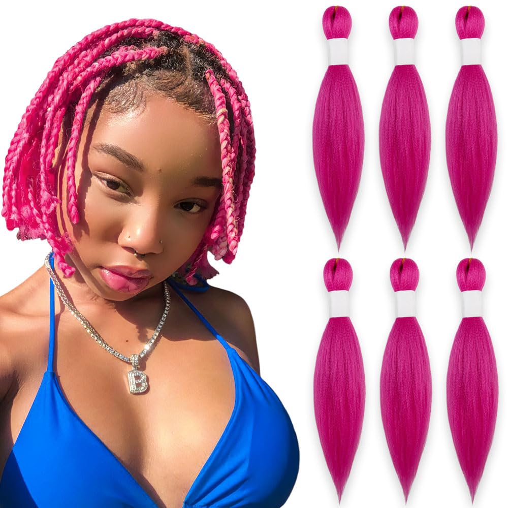 KAVSORAPI Dark Pink Braiding Hair 10 Inch Pre Stretched Hair Colored Short Straight Crochet Braids Yaki Texture Synthetic Fiber 6 Packs (Dark Pink)