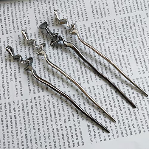 ZAYOIZY 4pcs Metal Hair Sticks Hair Bun Chopsticks Hair Pins Simple Sturdy Alloy Sticks for Women Long/Thick/Curly Hair, Silver&Black 6.7in