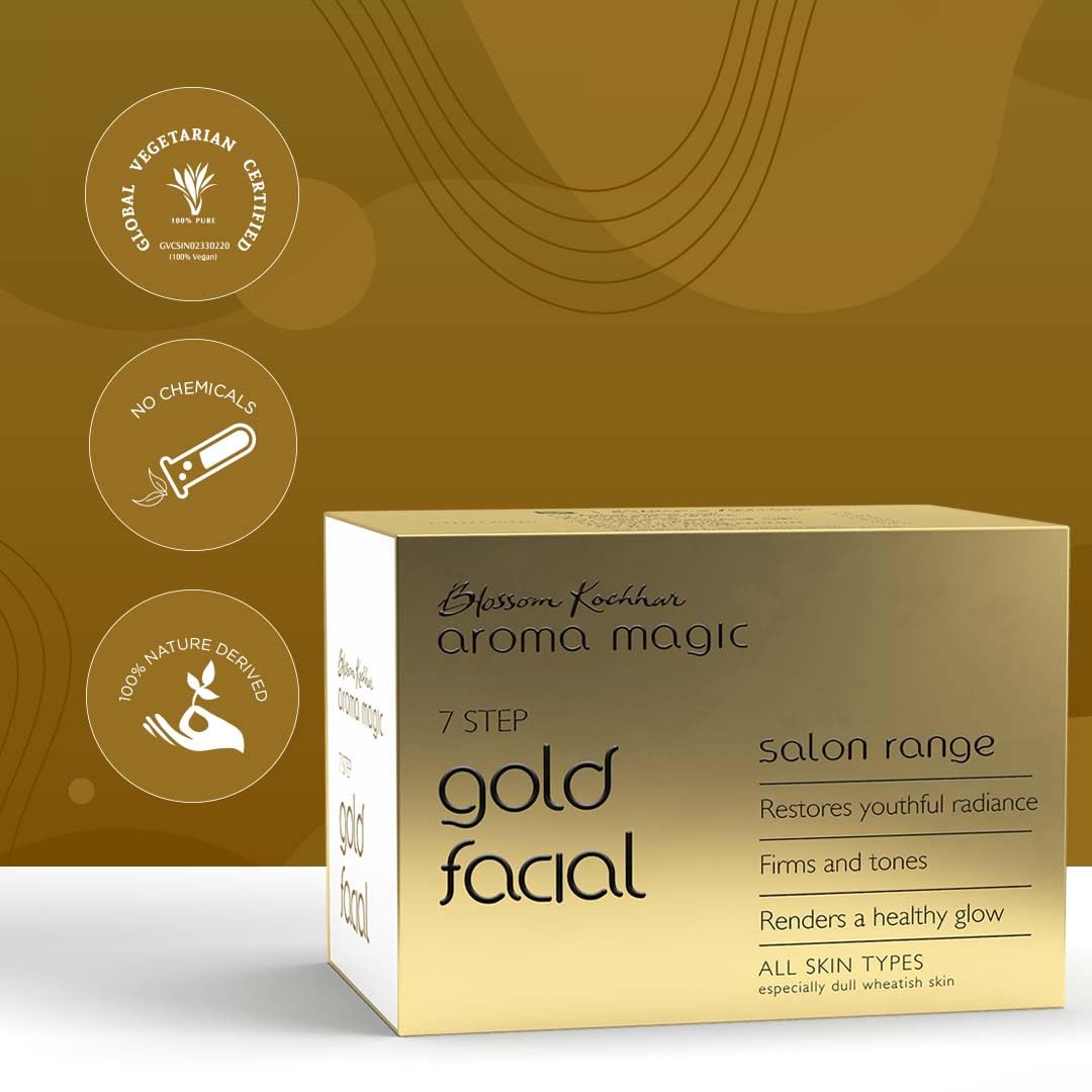 Aroma Magic Gold Facial Kit - Multi Use | 7 Steps Skincare Set | Firming & Toning Facial Kit | Enhance Dull Skin for Youthful & Radiant Glow | for All Skin Types