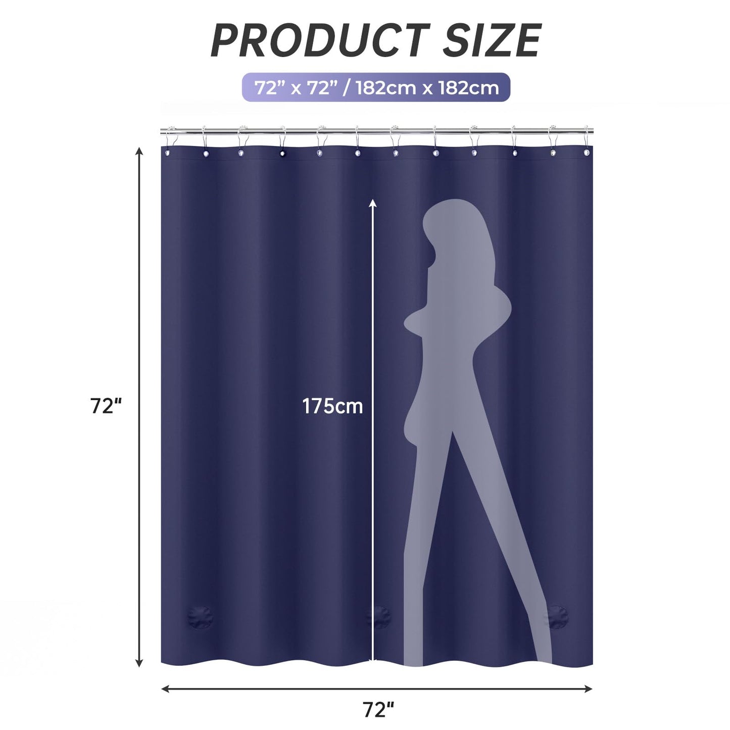 AmazerBath Navy Blue Shower Curtain Plastic, Thick PEVA Shower Curtain Navy, Navy Blue Shower Curtains for Bathroom, Heavy Duty Shower Curtain Waterproof 72x72 with 3 Weighted Stones and 12 Grommets