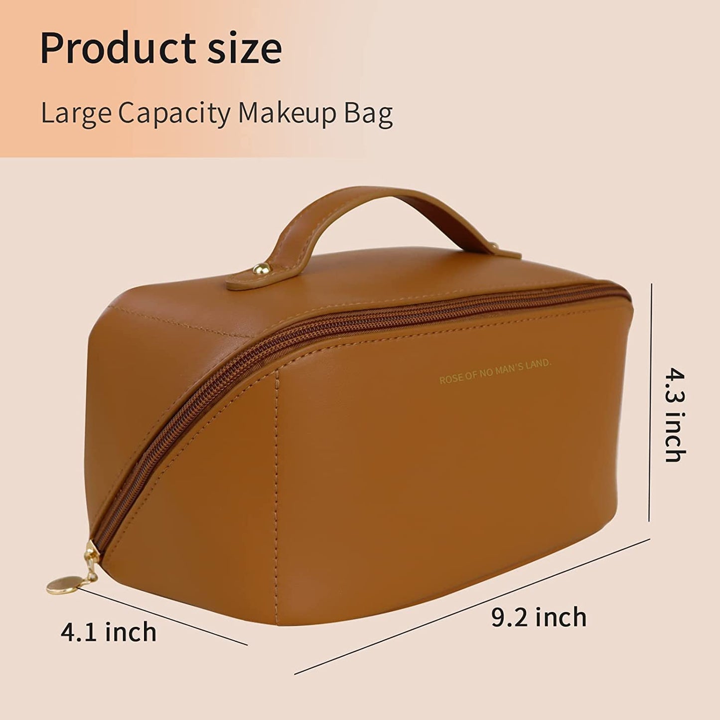 BELCOSD Travel Makeup Bag, Large Capacity Travel Cosmetic Bag for Women - Portable PU Leather Waterproof Makeup Bag, Lay Flat Makeup Organizer Bag with Handle and Divider