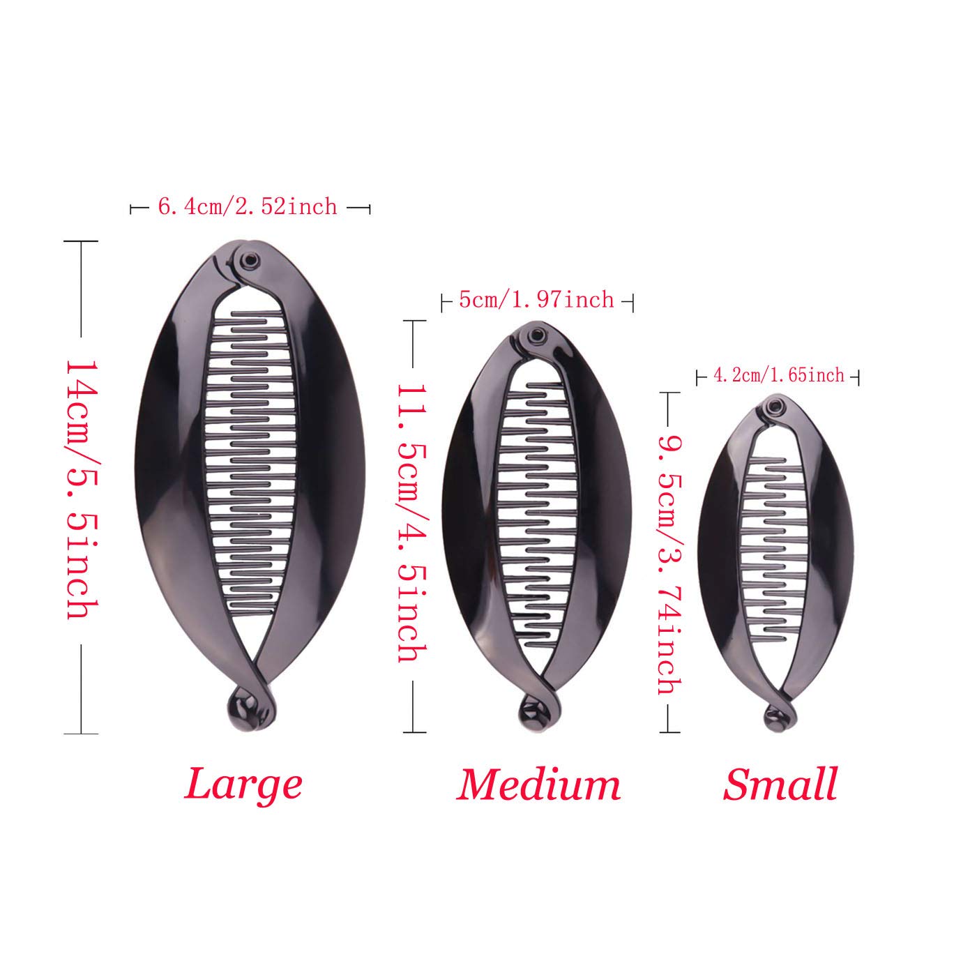 Numblartd 6Pcs Black Plastic Fish Shape Banana Hair Clip Hair Comb - French Fashion Ponytail Shark Clip Hair Clincher Hairgrip DIY Hair Accessories for Women (Length 3.74inch)