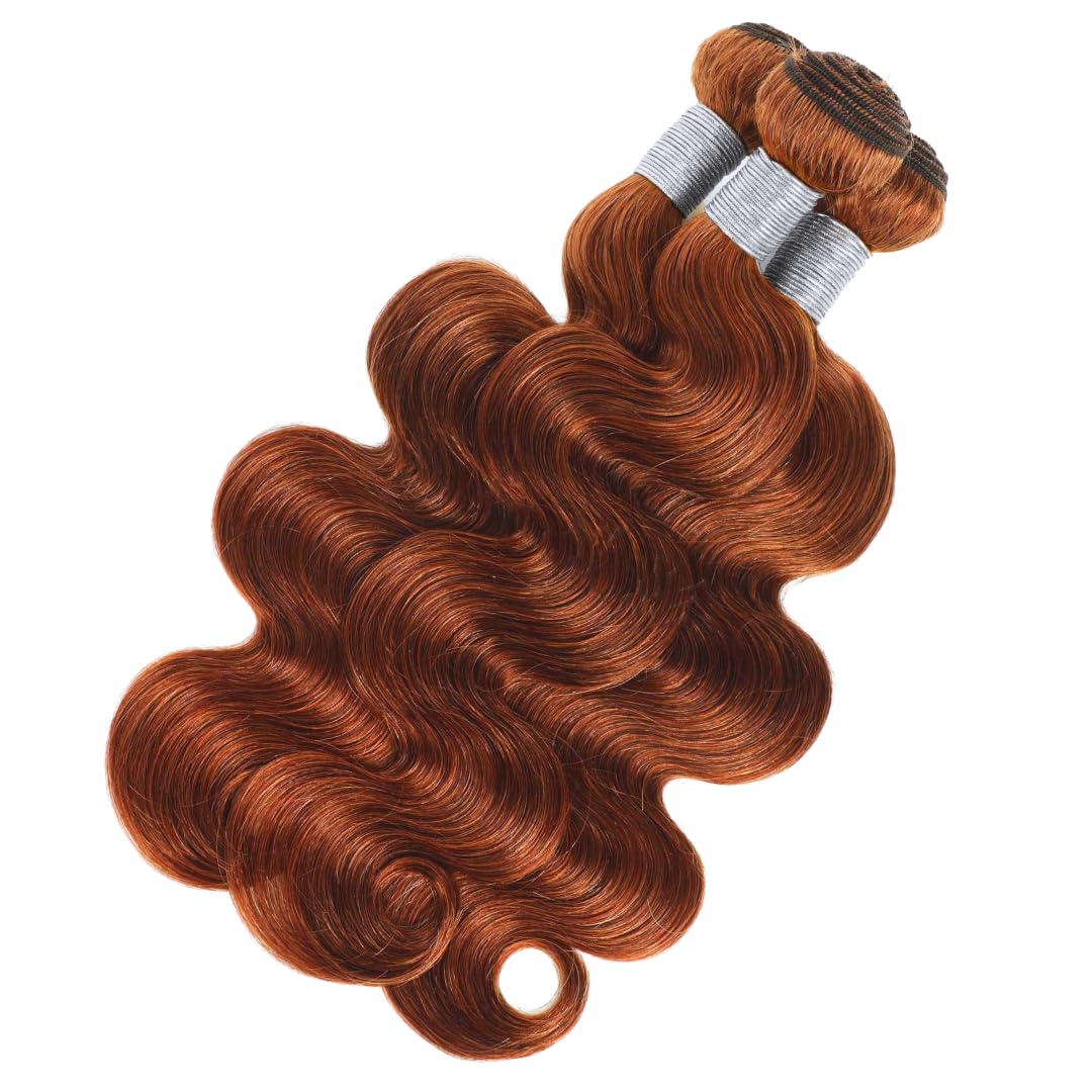 ALHER Reddish Brown Bundles Body Wave Bundles Human Hair Red Brown Colored 10A Brazilian Virgin Remy Wavy Hair Bundles Auburn Brown Copper Red Soft Thick Sew In Hair Weave Bundle 33B Color 22 Inch