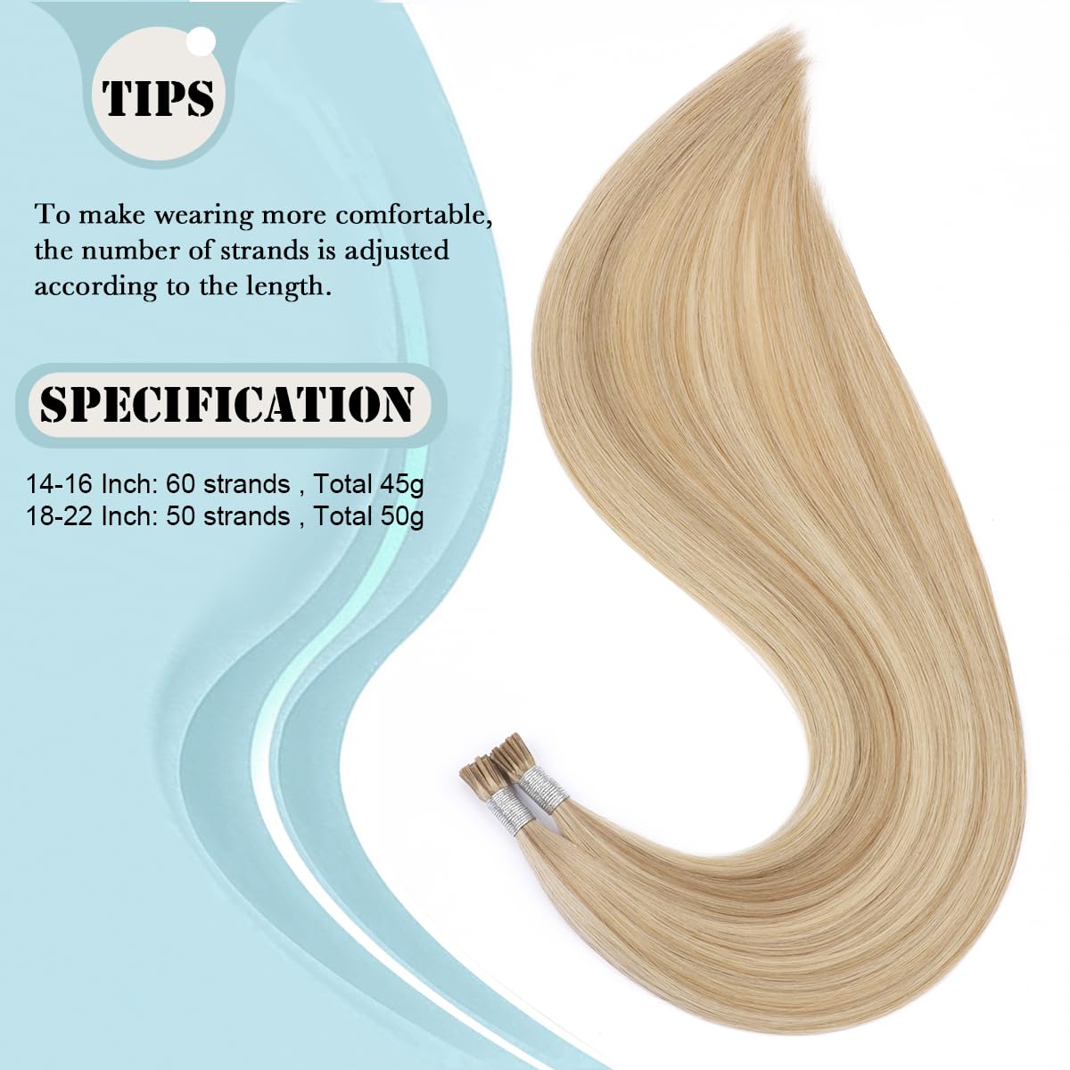 Blonde I Tip Extensions Human Hair #18/613 I Tip Hair Extensions Ash Blonde Highlight Bleach Blonde Itip Human Hair Extensions 20 Inch Highlights Itips for Women 50s 50g