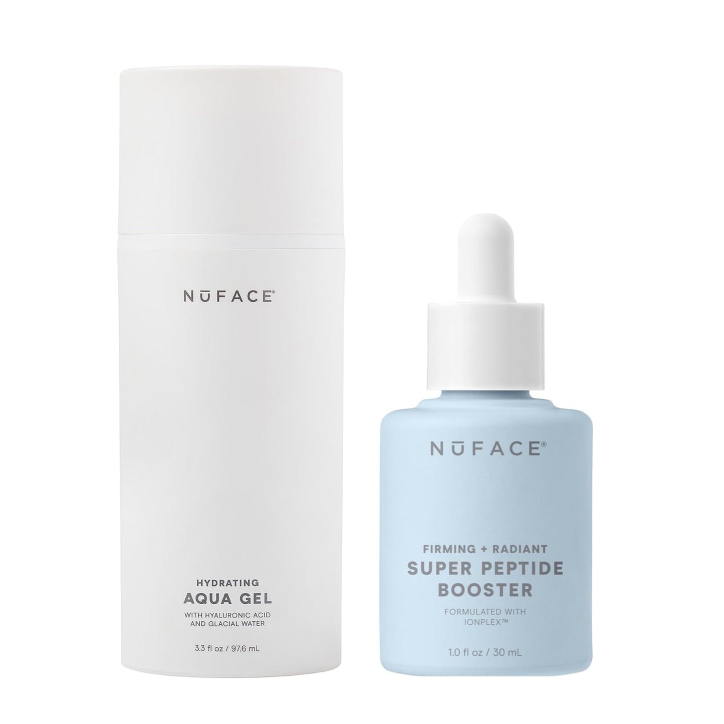 NuFACE Home & Away Bundle - Aqua Gel & Super Peptide Booster Face Serum - Microcurrent Gel Activator & Skin Firming Peptide Serum - IonPlex Tech Enhances NuFACE Device Results - 2 Ct (3.3 oz & 1 oz)