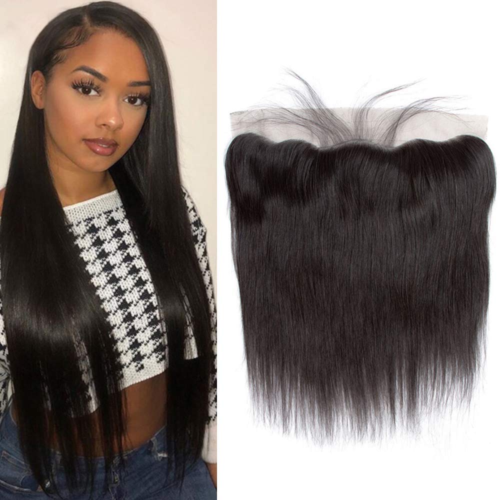 QTHAIR 14A Ear to Ear Lace Frontal 13x4" Full Lace Straight Hair Frontal 150% Density Free Part Indian Virgin Straight Human Hair Lace Frontal Pre Plucked Baby Hair 12inch