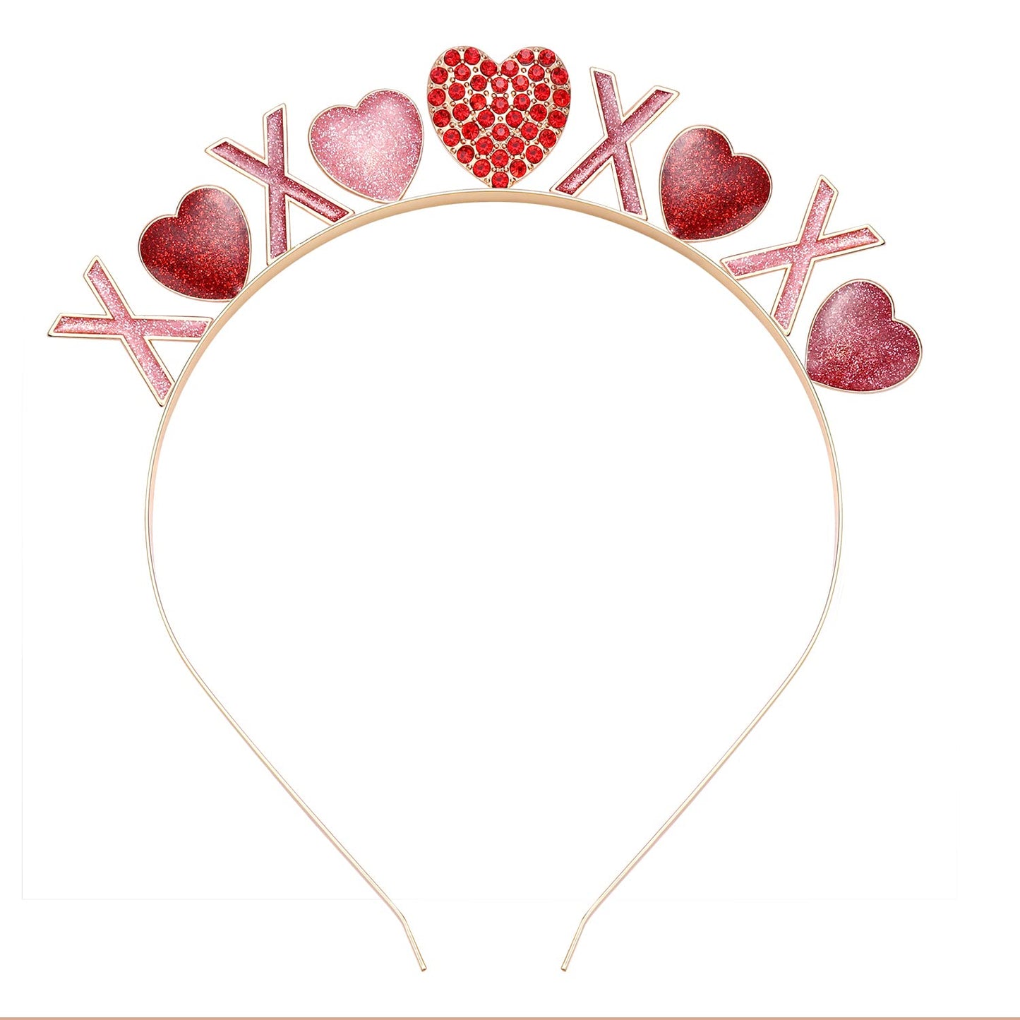 HEIDKRUEGER Valentine's Day Headbands Rhinestone Glitter Love Heart Hairband Valentines XO Heart Crown Hair Hoop for Wedding Engagement Hair Accessories