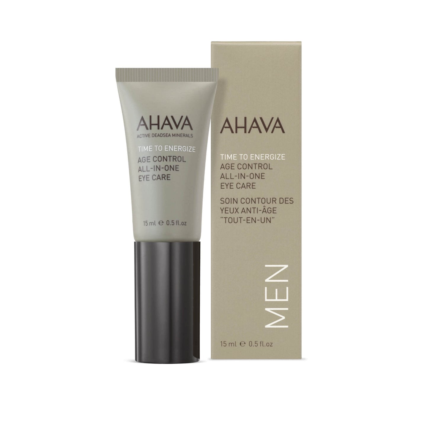 AHAVA Time To Energize Men's Age Control All-in-One Eye Care - Refreshing & Hydrating Gel to Smooth Undereye Area, Reduce Dark Circles, with Osmoter, Aloe Vera, Caffeine, Peptides & G-Force, 0.5 Fl.Oz