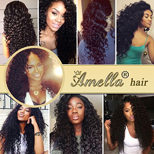 Amella Hair 8A Brazilian Deep Wave Bundle Human Hair (16inch,1 Bundle Only) 100% Unprocessed Virgin Wet and Wavy Deep Wave Curly Bundles Hair Weave Natural Color