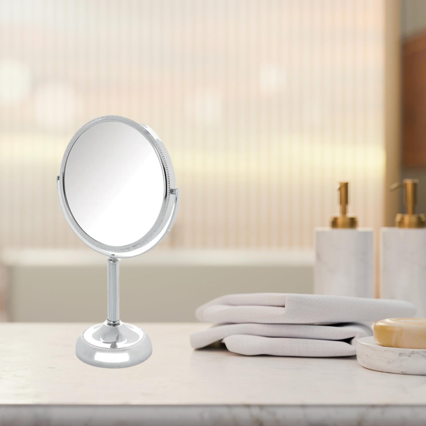 JERDON Two-Sided Tabletop Makeup Vanity Mirror - 10X-1X Magnification & Swivel Design - 6-Inch Diameter Portable Mirror – Polished Chrome Finish - Model JP910CB