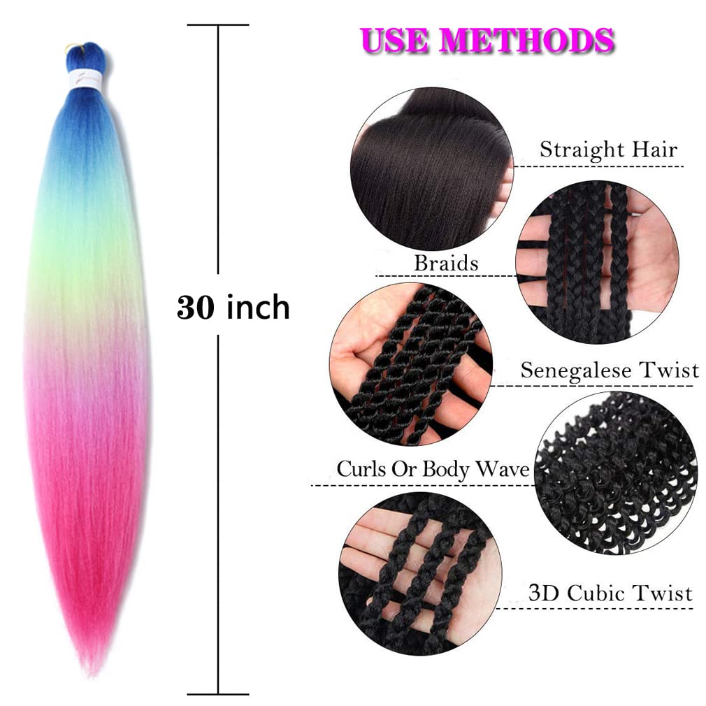 Pre Stretched Braiding Hair Extensions 30 Inch 3 Packs Crochet Twist Braids Hair High Temperature Synthetic Fiber Braid Hair Hot Water Setting（30",E7）