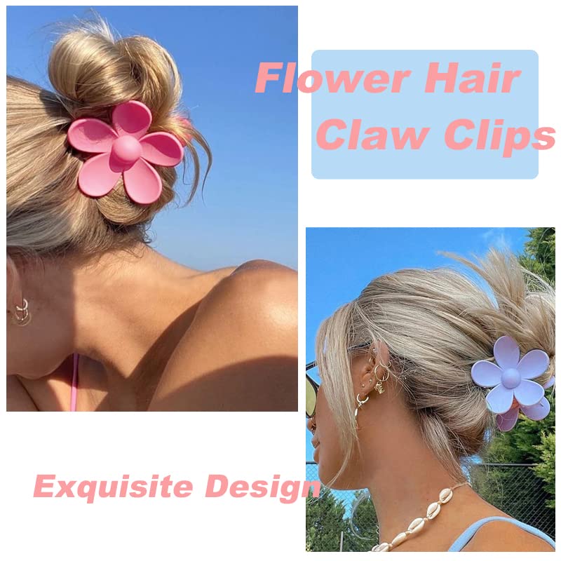 Cute Matte Flower Claw Hair Clips, 4Pcs Large 3 Inch Non-Slip Barrettes for Women and Girls with Thick or Thin Hair (Style B)