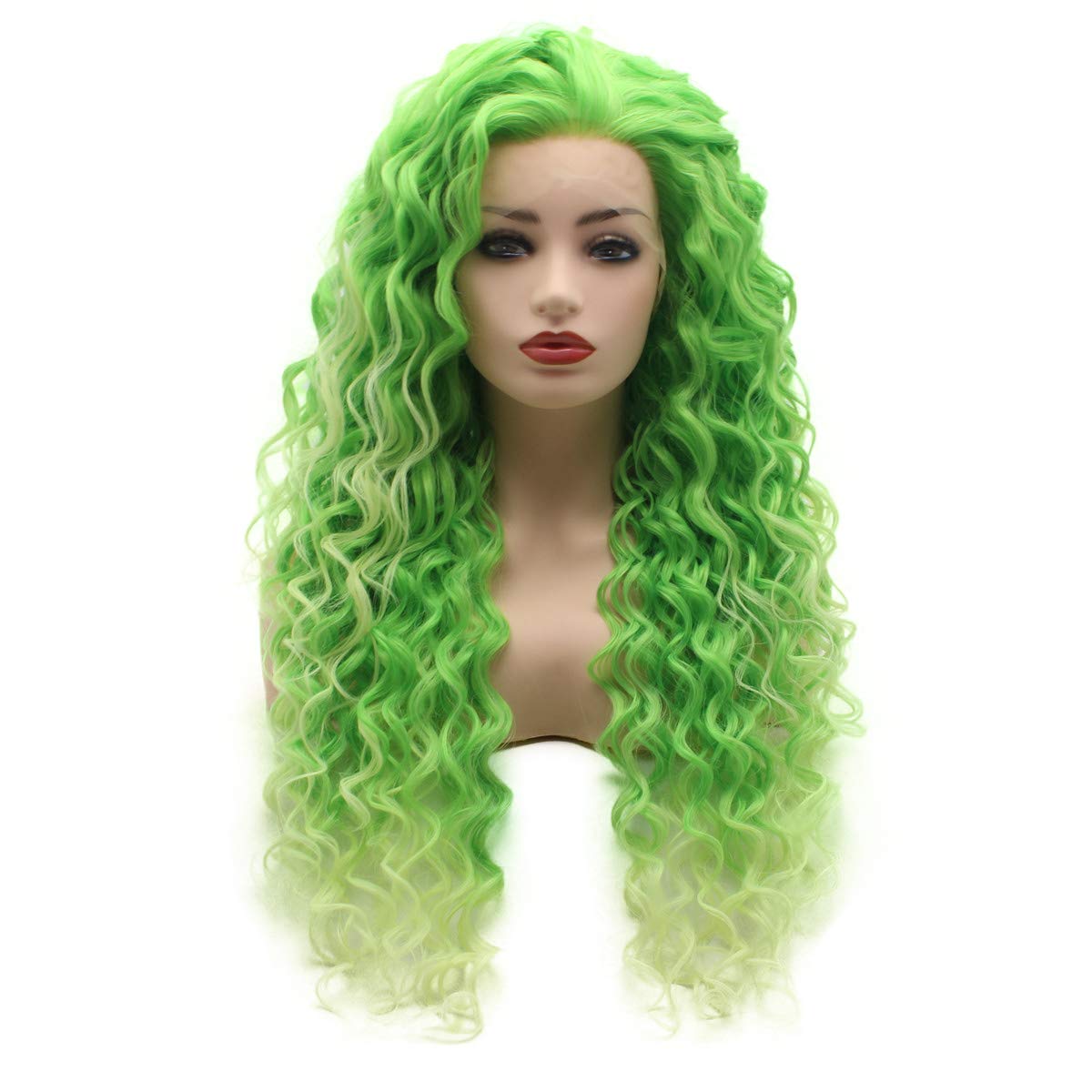 Meiyite Hair Curly Long 26inch Two Tone Green Ombre Heavy Density Realistic Synthetic Lace Front Wigs