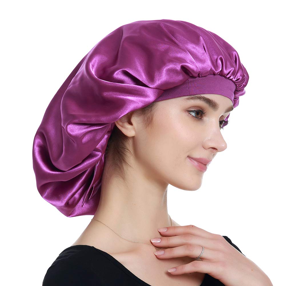 Alnorm Extra Large Satin Sleep Bonnet Dreadlock Satin Cap Purple