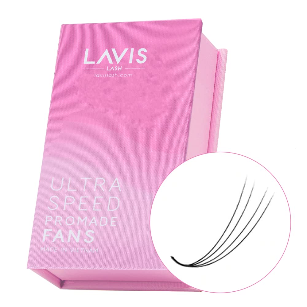 LAVISLASH 500 Ultraspeed Promade Fans Handmade Volume Eyelashes | Ultra Speed Eyelash Extension | 3D To 16D Fans | 0.03/0.05/0.07mm Thickness | C/CC/D Curl | 8-16mm Length(4D-0.07-D-13mm)