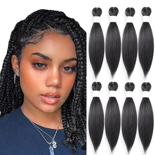 KAVSORAPI Braiding Hair 16 Inch Pre Stretched Hair Color 2 Short Straight Crochet Braids Yaki Texture Synthetic Hair 8 Packs (2#/Off Black)