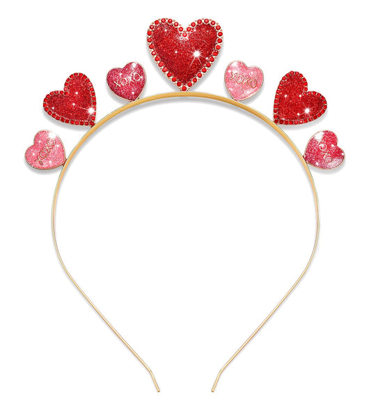 HEIDKRUEGER Valentine's Day Headbands Rhinestone Glitter Love Heart Hairband Sweet XO Heart Hair Hoop Accessories Valentine's Day Gifts