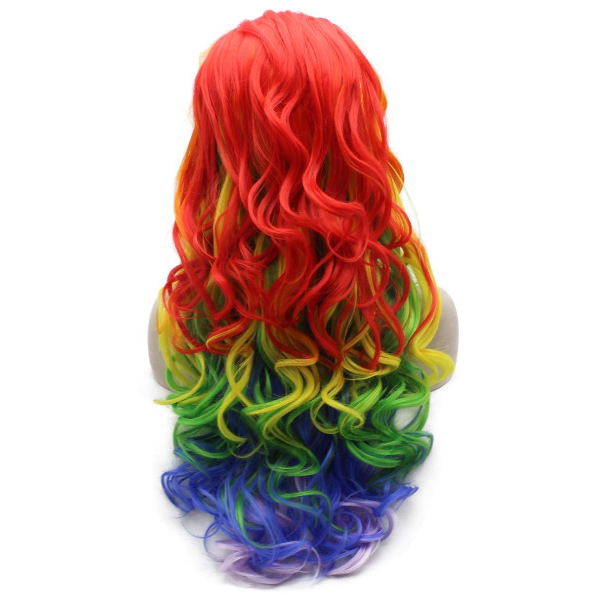 Mxangel Long Colorful Rainbow Ombre Heat Friendly Fiber Lace front Cosplay Party Wig