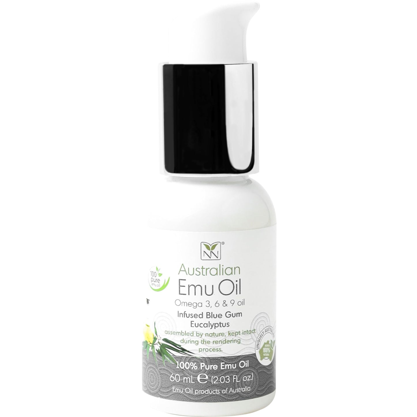 Emu Oil Pure Skin Moisturizer - Nail, Body, Face, Scalp & Hair Moisturizer with Omega 3, 6, 9, Vitamins, & Minerals - Australian Emu Oil for Skincare by Y-Not Natural - 60mL, Blue Gum Eucalyptus