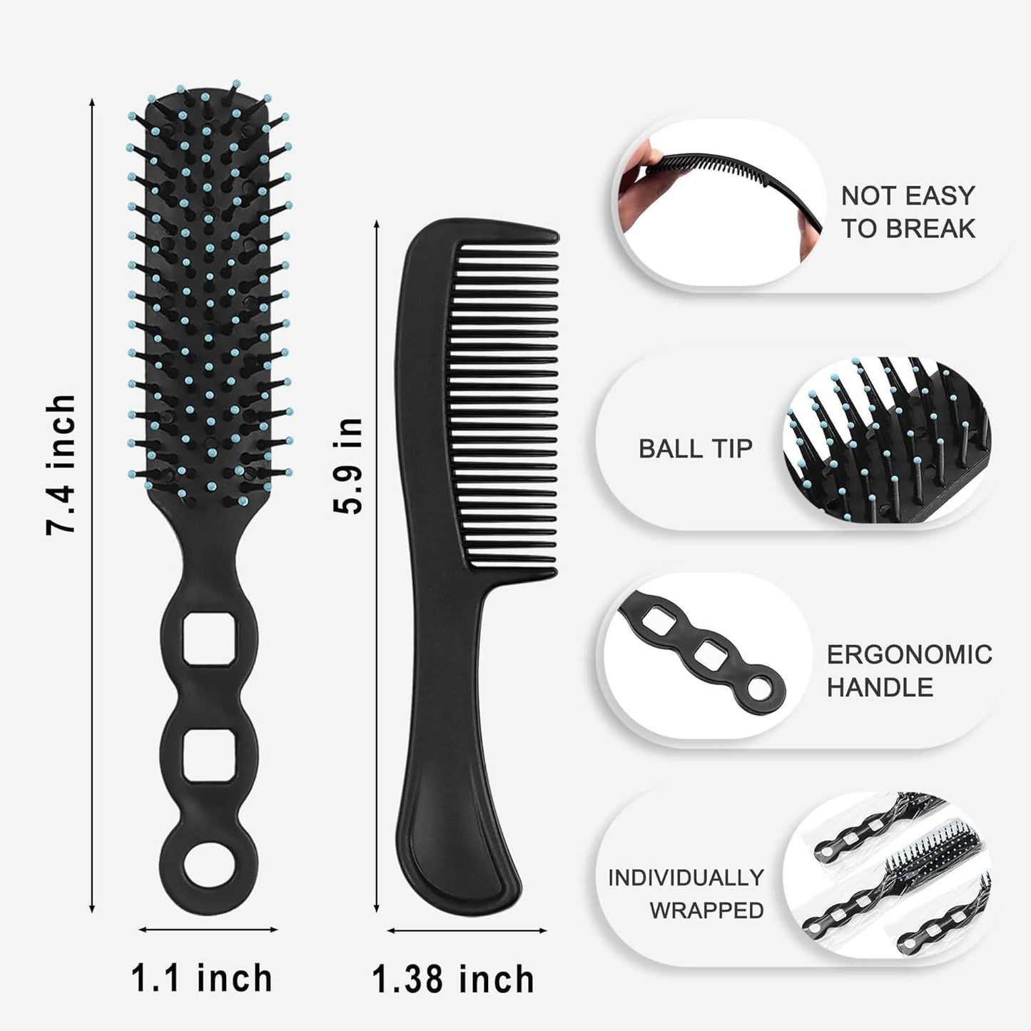 Gisdo 200 Pcs Hair Brush and Comb Set in Bulk for Homeless Individually Wrapped, Bulk Comb Brush Hairbrush for Women Kids Hotel Homeless Charity (Black)