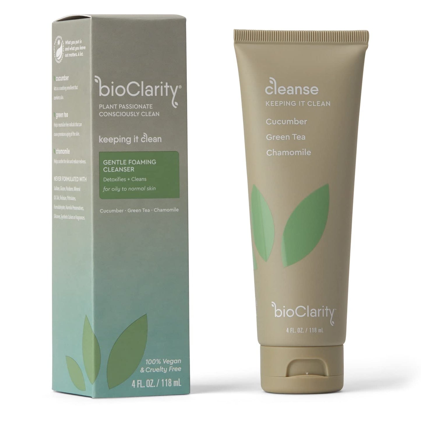 BioClarity Face Cleanser | 100% Vegan, Gentle Wash with Cucumber, Green Tea, and Chamomile, for Sensitive Oily Skin. Natural Ingredients (2.25 Fl Oz)